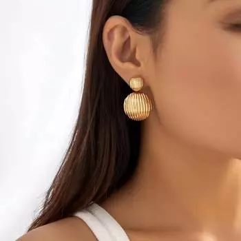 Fashion Lantern Hemispherical Titanium Steel Stud Earrings Ladies 18k Gold Temperament Premium Stainless Steel Earrings