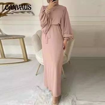 Fashion Lantern Sleeve Drawstring Waist Wrap Hip Round Neck Long Sleeve Women s Plus Size Dress