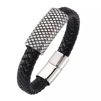 Fashion Leather Braided Bangle Bracelet For Men Bracelets Jewelry Gifts 165mm чёрный