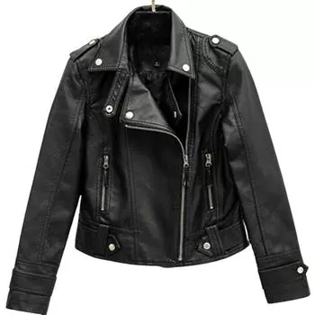 Fashion Leather Jacket Women Turn Down Collar Short Coat Zipper Long Sleeve New In Jackets Chic Streetwear Motorcycle Tops M чёрный