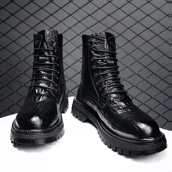 Fashion Leather Men s Business High Top Shoes Fashion Mens Slip on Winter Plush Snow Boots Men s Shoes All-match Male Comfortable Boots 38