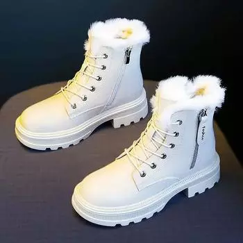 Fashion Leather White Platform Ladies Shoes Mid Calf Chunky Women s Snow Boots Combat Half High Punk Style Spring Autumn Pu Plus Warm 39 35