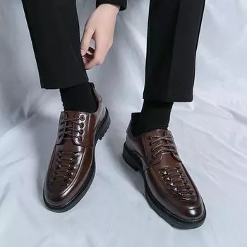 Fashion Leisure Business Designer Style Men s Leather Shoes Lace-Up gentleman Shoes Hot Sale Brand Classic Outdoor party men s shoes 38 чёрный