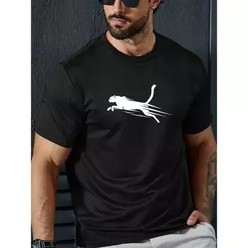 Fashion Leopard Print Men s Comfortable Cotton T-shirt, Pattern T-shirt Men s Summer Wear, Men s Clothing M чёрный