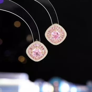 Fashion light luxury geometric square zircon super flash earrings s925 silver needle women s high-end sense simple and versatile temperament earrings