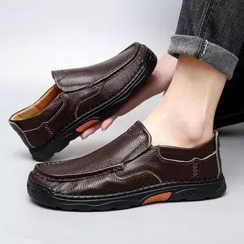 Fashion Male Comfortable Driving Shoe 2024 All-match Men Casual Footwear High Quality Mens Slip on Shoes Genuine Leather Mens Loafers 38 темно-коричневого
