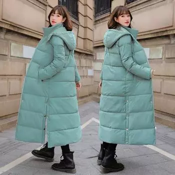 FASHION medium and long over the knee Korean version 2024 winter new cotton-padded slim-fitting cotton-padded jackets extended and thickened Clothes M хаки