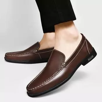 Fashion Men 2024 Fashion Loafers Shoes New Comfy Mens Flats Soft Sole Leather High Quality Style Men Business Dating Loafers Work Shoes 37 коричневый