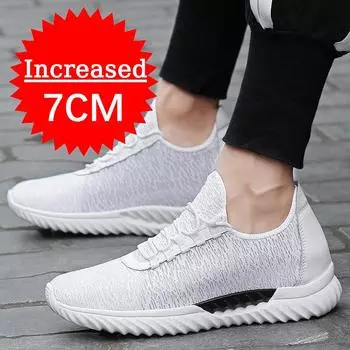 Fashion Men Breathable Mesh Elevator Shoes Height Increase Sneakers Shoes for Men 7CM Sports Shoes Invisible Inner Heightening Men Shoes 37 белый
