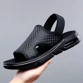 fashion Men Casual Sport Outdoor Beach Holiday Slippers Fashion Korean Air Cushion Male Shoes Light Comfortable Walking Slippers 2024 38 чёрный