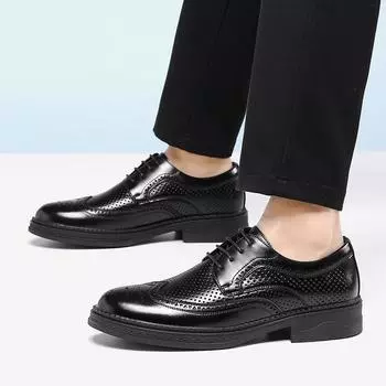 Fashion Men Genuine Leather Block Business Leather Shoes Summer Hollow Out Comfortable Classic Black/brown Lace Up Leather Shoes 38