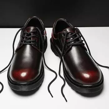 Fashion Men Luxury Designer Low Top Comfortable Lace Up Round Toe Casual Leather Ankle Work Shoes British Style Leather Shoes for Men 38 коричневый