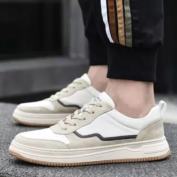 Fashion Men New Fashion Top Layer Cowhide White Casual Board Shoe Male Breathable Sport Shoes Men Genuine Leather Comfy Lace-up Sneakers 38 белый