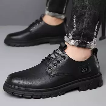 Fashion men new soft soled leather shoes Outdoor nonslip walking shoes Casual light business footwear Comfort workwear trendy male shoe 39 чёрный