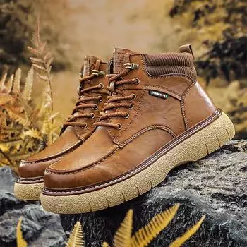 Fashion Men s Boots High Top Ankle Boots Men Shoes Non-Slip Lace-Up Leather Shoes Men Wear-Resistant Hiking Boot Botas Para Hombre 39 чёрный