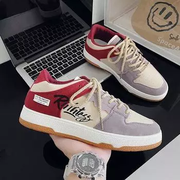 fashion Men s Casual Lace-up Skateboard Shoes New Men s Sneakers Students Breathable Non-slip Thick-soled Vulcanized Shoes Zapatillas 39 красный