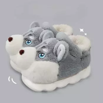 Fashion Men s Cotton Slippers Autumn Winter Indoor Home Thick Bottom Cold Resistant Cute Outer Wear Plush Warm Coldproof Cotton Slippers 40-41 серый