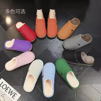 Fashion Men s Cotton Slippers Waterproof Non-slip Warm Winter Slippers Home Baotou Bedroom Non-slip Leather Slippers 27(fit 39-40) серый
