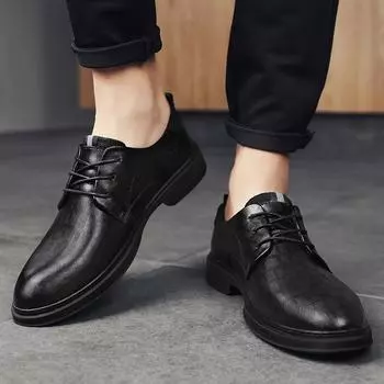 Fashion Men s formal leather shoes Classic retro gentleman style Outdoor Business Party Daily office casual leather Wedding shoes 38 чёрный