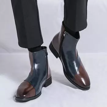 Fashion Men s high top leather shoes Trendy minimalist design style Outdoor Fashion Party Daily office and business men s short boots 38 коричневый