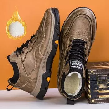 Fashion MEN S high top plush warm casual sports shoes autumn winter New chunky anti-slip outdoor thick sole working ankle boots 39 чёрный