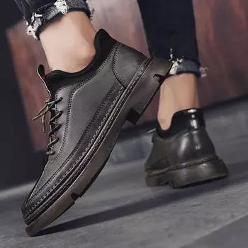Fashion Men s leather shoes explosion models thick-soled comfortable shoes boots non-slip wear-resistant casual shoes Zapatos Hombre 39 чёрный