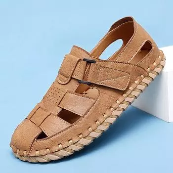 Fashion Men s Sandals outdoor Summer Soft Sandals Mens Shoes handmade sewing Leather Sandals Soft Casual Shoes Men beach sandals 6.5 чёрный