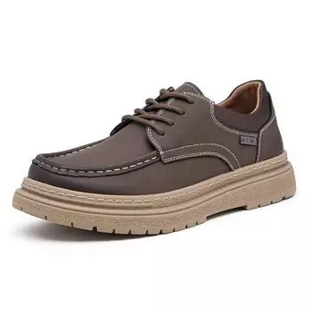 Fashion Men s Shoes 2024 Classic Basic Men s Casual Shoes Daily Outdoor Low Heel Male Sewing Round Toe Lace Up Trend Man Leather Shoes 6 коричневый