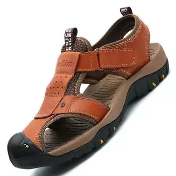 fashion Men s Shoes Summer Baotou Men s Sandals Top Layer Leather Outdoor Beach Shoes Baotou Beach Shoe Beach Shoes Outdoor Sandals 38