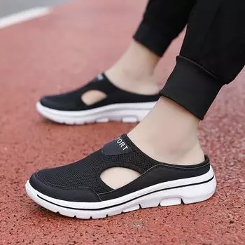 Fashion Men s Slippers Summer Soft Comfortable Home Slippers Breathable Anti-slip Women Sneakers Couple Flats Mules Shoes Big Size 48 35 серый