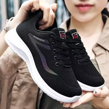 Fashion Men s spring new trend men s shoes breathable lace-up running shoes Korean version of light casual walking shoes 36 чёрный