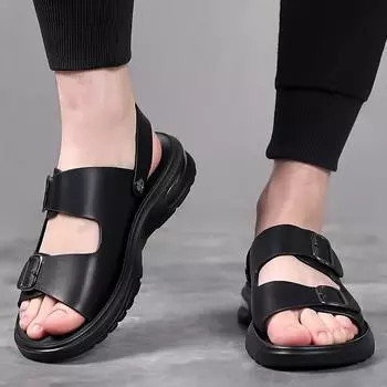 Fashion Men s Summer Sandals and Slippers Leather Sandals Adult Thick-soled Beach Shoes Non-slip Open-toe Leather Dual-purpose Sandals 38 коричневый