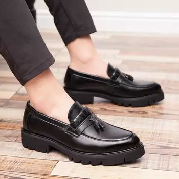Fashion Men s thick soled height increasing shoes shoes fashionable shoes Walking British Style Comfortable gentleman New models 38 чёрный