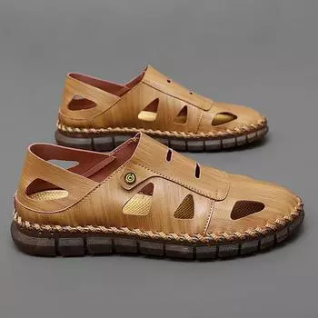Fashion Men Sandals Non-slip Cool Sneakers Lighted Summer Flat Classic Wearable Hollow Out Shoes Breathable Casual Leather Shoes 38 чёрный