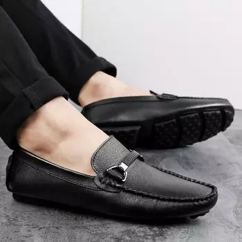 Fashion Men shoes Flats Black Formal Patchwork Shoe genuine Leather Casual Men Shoes For Man Dress Shoes 2024 New flats Zapatos Hombre 5.5 чёрный