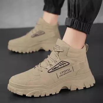 Fashion Men Snow Boots 2024 Winter Cotton Thick Soled Lace Up Workwear Shoes Trendy Cold Proof Warm Cotton Shoes Short Boots Ankle Boots 39 хаки