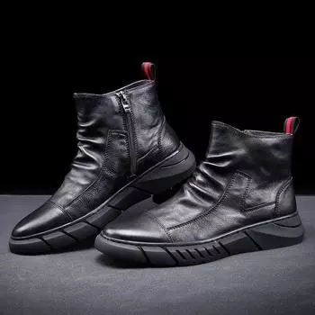 Fashion Men Snow Boots Men TPR Durable Outsole Leather Shoes Men 2024 New Fashion Short Plush Warm Fur Winter Boots Men s Boots 39