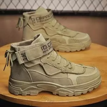 Fashion Men Trend Ankle Boots Autumn New Fashion Round Toe High-top Fashion Casual Platform Trendy Boots Lace Up Platform Casual Shoes 39 хаки