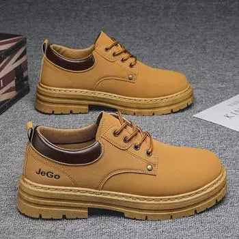 Fashion Men Work Boots Low Top Flat Men s Clothes Shoes Versatile Man Casual Shoe Retro Motorcycle Leather Walking Shoes 39 чёрный