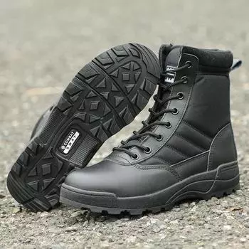 Fashion Mens Boots High-top Work Safty Boots Outdoor Non Slip Hiking Boot Desert Combat Boots for Men Lace Up Platform Boot Unisex Botas 36 чёрный