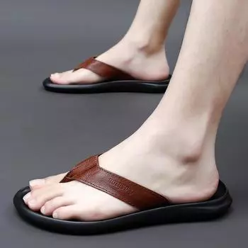 Fashion Mens Flip Flops Summer Beach Sandals Breathable Slippers for Man Non-Slip Cool Flats Outdoor Casual Shoes Lightweight Half Drag 38 коричневый