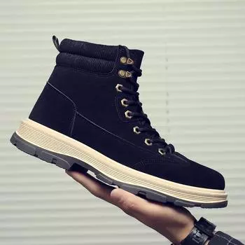 Fashion Microfiber Men s casual boots Adult Keep warm Men work boots classic Lace-up Basic boots fashion men s boots Brand Hot Sale 39 бежевый