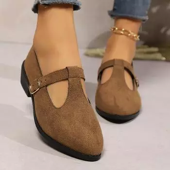 fashion Mid Heel Square Heel Pumps Solid Shallow Women s Shoes on Sale 2024 Brand Spring/autumn Pointed Toe Buckle Strap Pumps 36 коричневый