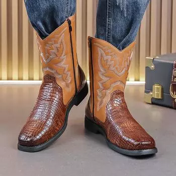 Fashion New Casual men s long boots Trendy designer s New style Street walking outdoor motorcycle Daily office adult youth shoes 38-48 38 коричневый