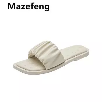 Fashion New Fashion Weave Slippers Women Square Toe Flat Casual Shoes Women Slide 2024 Summer Flip Flops Beach Sandal Slipper Big Size 35 слоновая кость