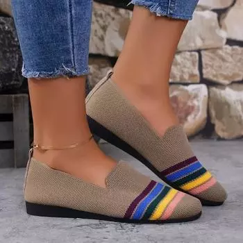 Fashion New Flat Shoes for Women Spring Women s Clothing 2024 New Round Toe Series Women s Knitted Comfortable Women s Breathable Summer 36 бежевый
