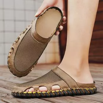 Fashion New Leather Men s Casual Sandals Handmade Beach Sandals Man Sandalias Para Hombre Leather Sandal For Men Sandalia Masculina 38 чёрный