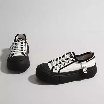 Fashion New Leather Women Thick Sole Small White Shoes Low Top Lace Up Korean Two Wear Casual Board Shoes Platform Shoes 35 коричневый