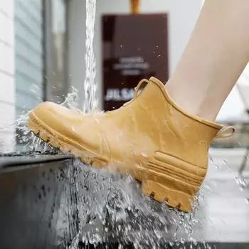 Fashion New Men s Rain Boots Rubber Gumboots Waterproof Working Boots Comfort Walking Non-slip Fishing Shoes for Men Short Boots 36 чёрный