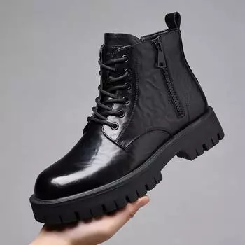Fashion New Men s Retro Cowboy Boots Leather Shoes Chelsea Boots High Top Men Platform Boots Male Ankle Boots Autumn Winter Shoes 38 коричневый
